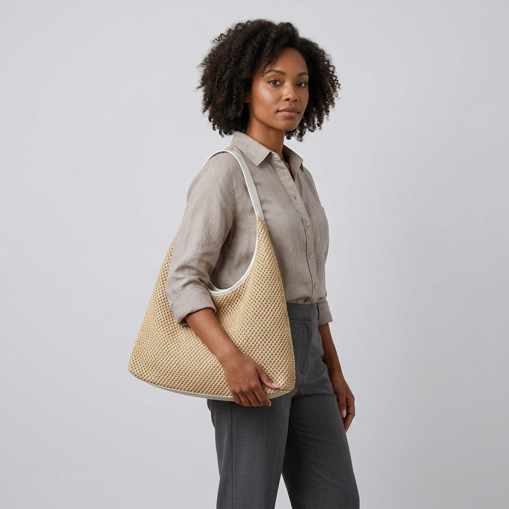 Astraea Boho Hobo Bag - Woven Straw & PU Leather - Image 13