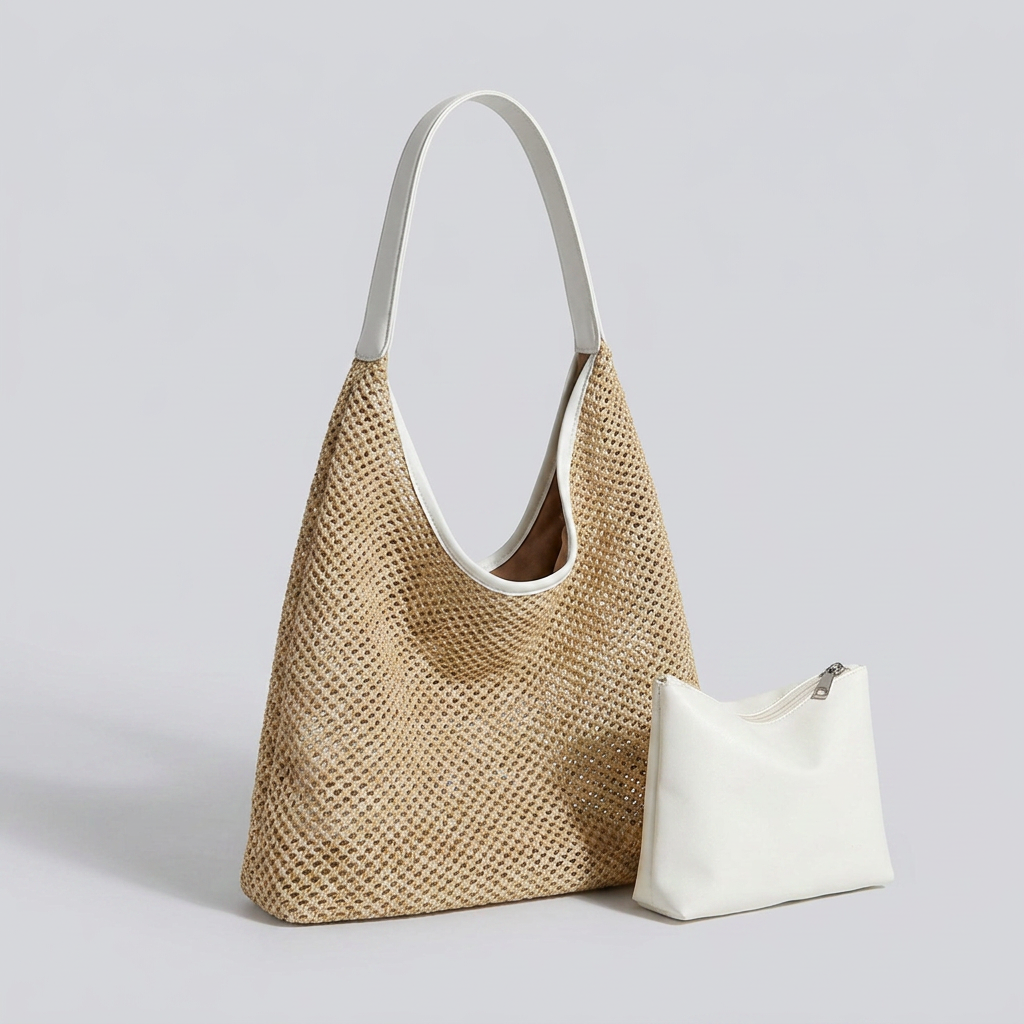 Astraea Boho Hobo Bag - Woven Straw & PU Leather - Image 8